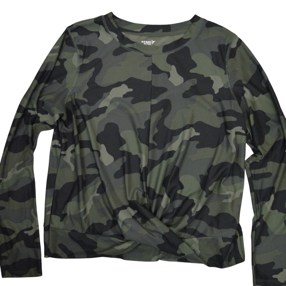 Old Navy‎ Relaxed Breathe ON Twist-Hem Cropped Top, Green Camo - Size XL 483333 - Picture 7 of 7